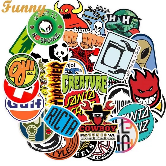 50PCS Adesivos de Marca de Skate - Decalques de Vinil à Prova d'Água para Laptop, Celular e Skateboard