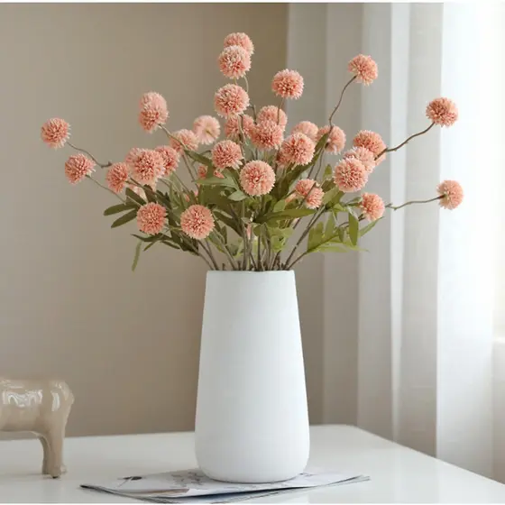 Buquê Artificial De Dente De Leão E Rosas – Flores De Seda De 5 Cabeças Com Folhas De Eucalipto Para Decoração De Casa ,