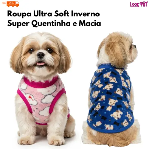 Roupinha Pet Inverno Ultra Soft para Cachorro e Gato Roupa Quente Macia Frio Porte Pequeno e Médio