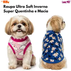 Roupinha Pet Inverno Ultra Soft para Cachorro e Gato Roupa Quente Macia Frio Porte Pequeno e Médio