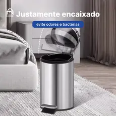 Lixeira Aço Inox 5/7/12/20L Cesto Removível Alça Pedal Banheiro Escritório Cozinha - Novo Modelo com Tampa de Fechamento