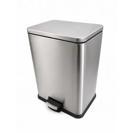 Lixeira Aço Inox Retangular 10/16,7L Cesto Removível Alça Pedal Banheiro Cozinha - Novo Modelo com Tampa de Fechamento