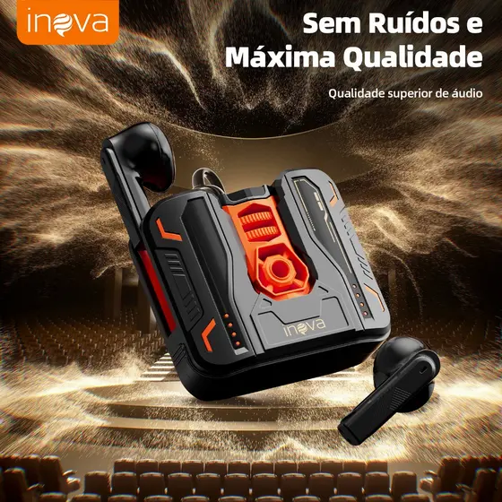 INOVA Fone De Ouvido bluetooth 5.4 Sem Fio À Prova D'água 9D Stereo Sports Earbuds LED