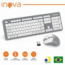 INOVA Kit Teclado e Mouse Sem Fio Inova KV789 2.4GHz 107 Teclas Mouse 1600DPI Plug Play Até 10m