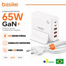 Basike Carregador De Mesa 30w/65w/100w GaN Carregador Rápido De Mesa Multiportas Adequado Para Celular/Tablet/Notebook