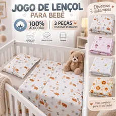 Jogo Lençol para Quarto de Bebê 100%Algodão Conjunto 3 Peças para Berço Padrão Americano