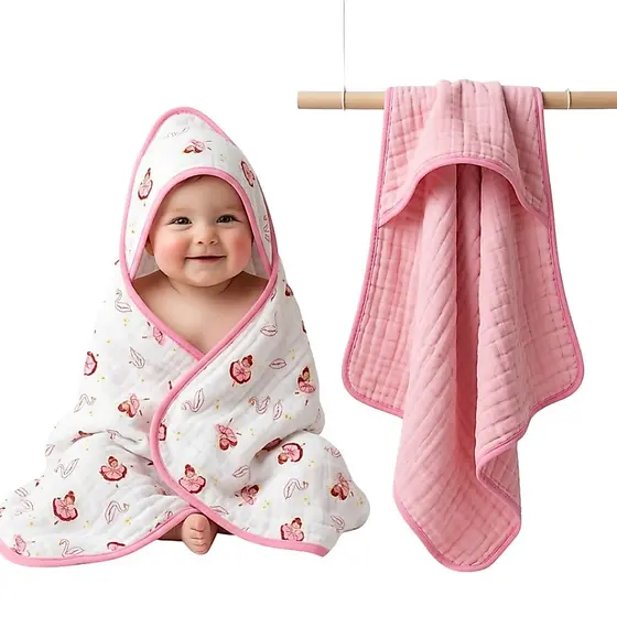 Kit 2 Toalhas de Banho com Capuz para Bebê Tecido Fralda Soft Enxoval 100% Algodão Menino Menina