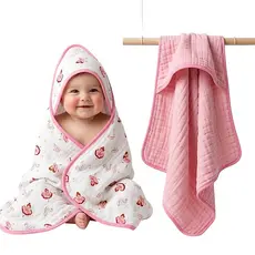 Kit 2 Toalhas de Banho com Capuz para Bebê Tecido Fralda Soft Enxoval 100% Algodão Menino Menina