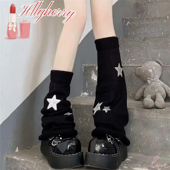 HLLYHERRY Meias Altas Na Coxa , Polainas De Malha Com Estrela De Algodão Quente Botas Elásticas , Capas De Caneleiras