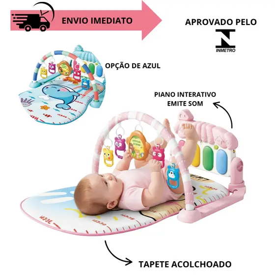 Tapete Bebê de Atividades Musical com Piano Interativo Menino e Menina