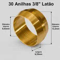 30 Anilha 3/8" Em Latão Ar Comprimido Manutenções Pneumático Industrias Oficinas Carretas Caminhões.
