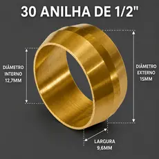 30 Anilhas 1/2" Latão Ar comprimido Carreta Manutenções Pneumático Industrias Resistente a Corrosões