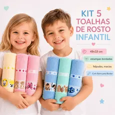 Kit 5 Toalhas de Mão Infantil Escolar para Bordar Nome Ponto Cruz 49x33 cm