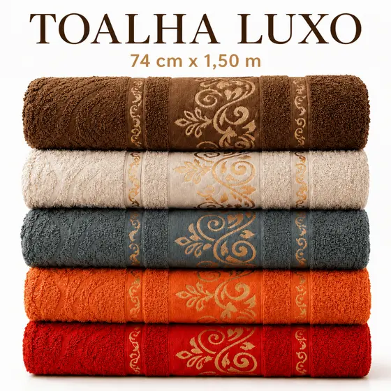 KIT 5 TOALHAS DE BANHO ALGODÃO MACIA 74x150 GRANDES 100% ALGODÃO FELPUDA MODELO BANHÃO GRANDES SECA BEM