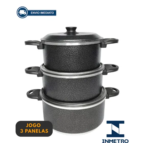 JOGO DE PANELAS KIT 3 CAÇAROLAS EM ALUMINIO CRAQUEADO