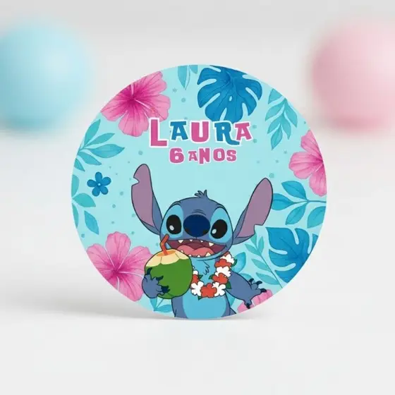 Adesivos Personalizados com Nome e Idade Stitch 4x4