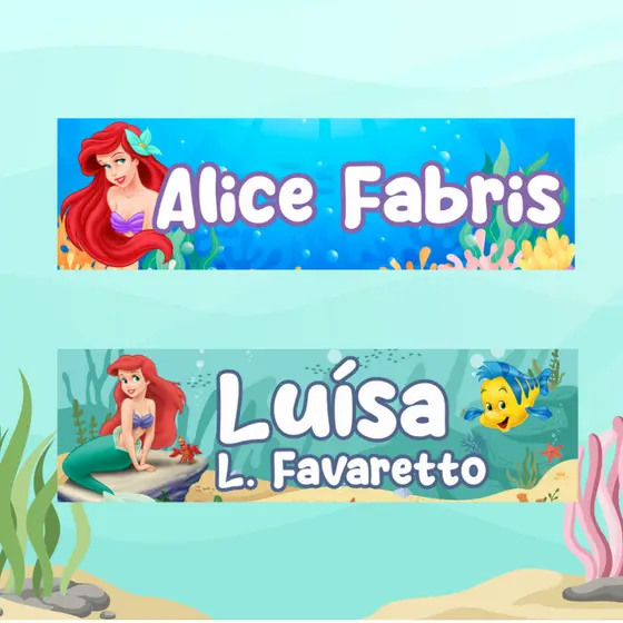 Kit + de 100 Etiquetas Escolares Personalizadas Ariel Pequena Sereia  - Diversos Temas