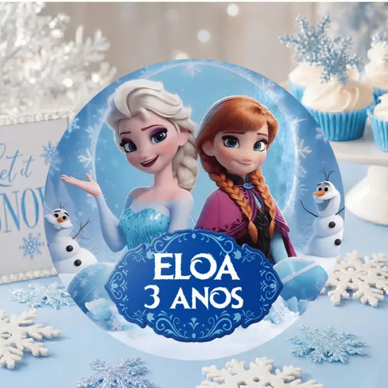 Adesivo Personalizado com nome e idade Frozen - Elsa e Ana