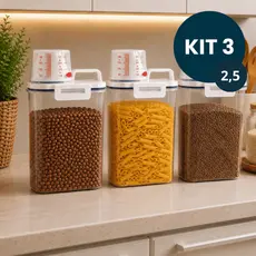 Kit 3 Pote Hermético Para Alimentos Arroz Mantimento Sabão Ração Copo Bico Dosador Tampa 2,5 L
