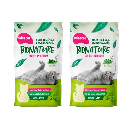 Kit 2 Areia Biodegradável para Gatos Bionature Wisecat 2 KG