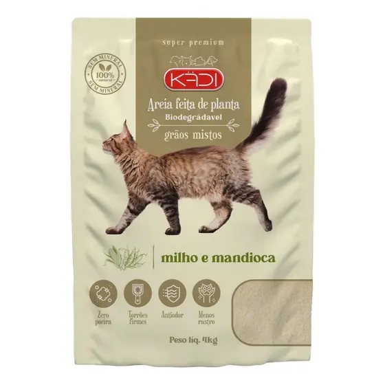 Areia Sanitária Higiênica para Gatos Kadi Grãos Mistos 4Kg