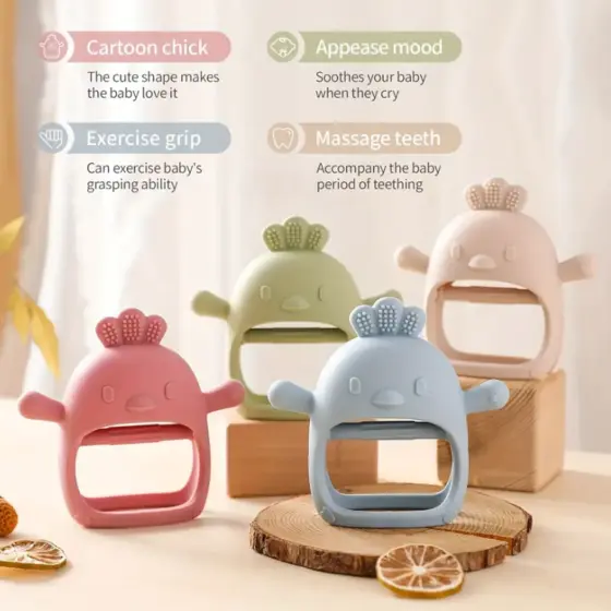 Brinquedos de silicone para dentição para bebês com mais de 3 meses, mordedor de pulso à prova de quedas, brinquedos