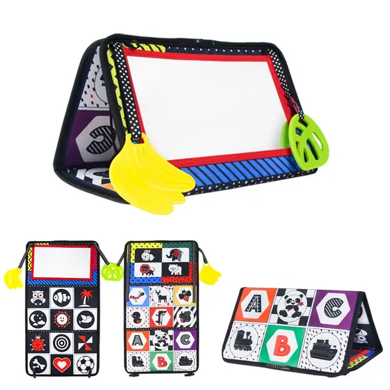 Brinquedo de Espelho de Tummy Time Dupla Face com Mordedor de Alto Contraste e Ginásio de Atividades, Presente de
