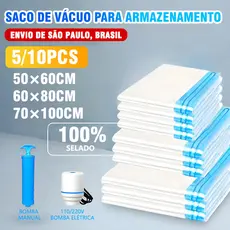 Kit Saco a Vacuo + Bomba Manual Organização de Roupas Mala Viagem Guarda Roupas