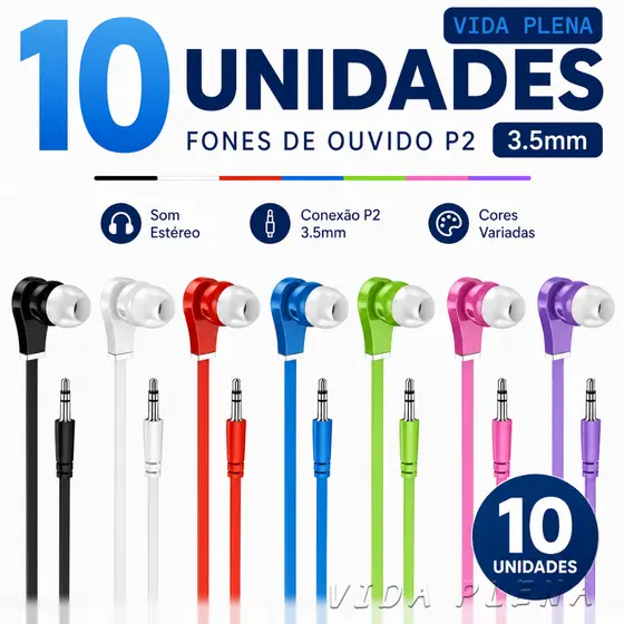 Kit Fones de Ouvido P2 3.5mm Estéreo Coloridos com Fio | Brindes, Eventos e Revenda | Vida Plena