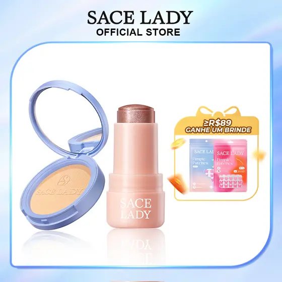 SACE LADY Pó Facial Controlador de Oleosidade e Iluminador Jelly em Bastão Kit de Maquiagem