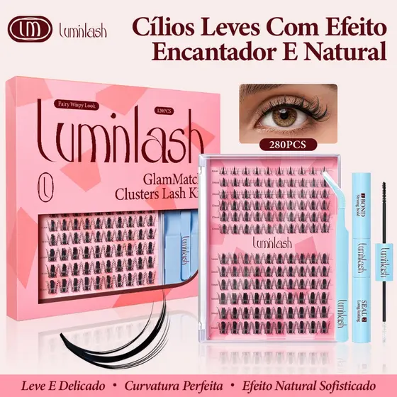 LM Kit Cílios Tufinhos LUMINLASH 8–18mm | DIY Extensão com Cola & Selante