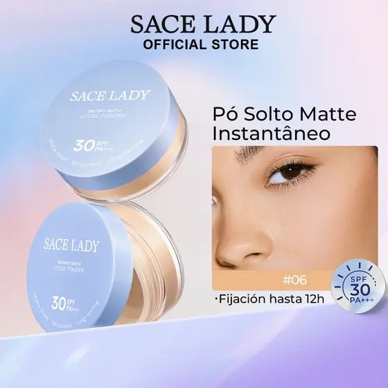 Pó Solto Matte SACE LADY Controle Oleosidade Impermeável FPS30 Borra Poros Maquiagem