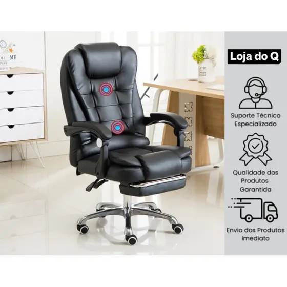 Cadeira de escritório ergonômica com suporte lombar, almofada de couro e apoio de braço, suporte de carga de até 150 kg