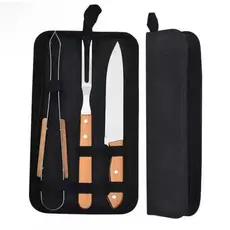 Kit de Churrasco Conjunto de 3 Peças Aço Inox Com Estojo Kit Churrasqueiro Presenteável