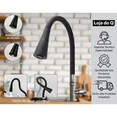 Torneira de cozinha preta montada na parede com Sprinkler duplo flexível, 360°Ângulo giratório