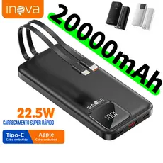Inova carregador portátil 20000mah Power bank de carregamento rápido 22,5W Inclui 2 cabos Compatível com Android iPhone