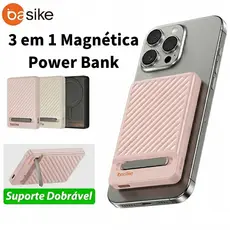 Power Bank Basike 10000mAh 22.5W Magnético Mag Safe Ultra Mini + Cabo Type-C Carregador Portátil Bateria