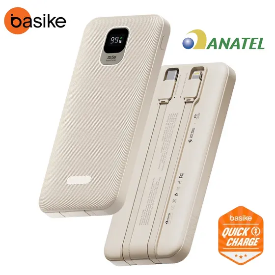 Basike Carregador Power Bank Portátil 20000mah/10000mah Universal Saida 2 Cabos 2 portas USB Tipo-C Branco
