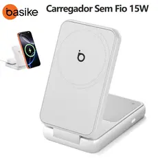 Basike Carregador Sem Fio Magnético 15W Turbo, 2 em 1 com Luz Noturna e Dobrável, Suporte MagSafe Qi2 com Samsung/Apple