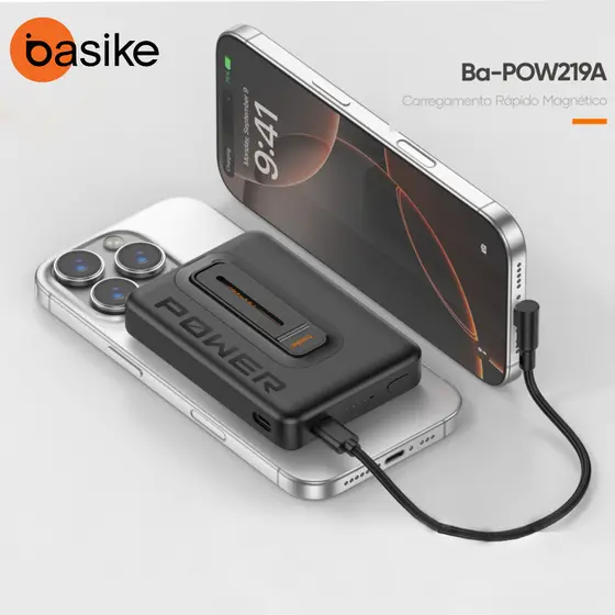 BASIKE Power Bank Bateria Portátil MagSafe 10000mAh Carregamento Rápido 15W Sem Fio para iPhone