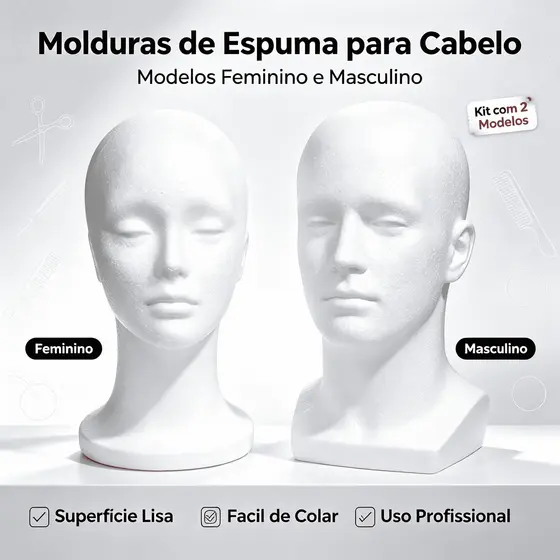 Manequins de Espuma Masculino e Feminino Cabeça Expositor para Perucas e Lace Front