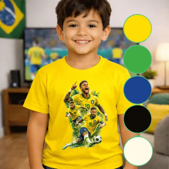 Blusa Menina Brasil Copa Mundo Verde Amarela Estrelas Torcer Look Verão Neymar