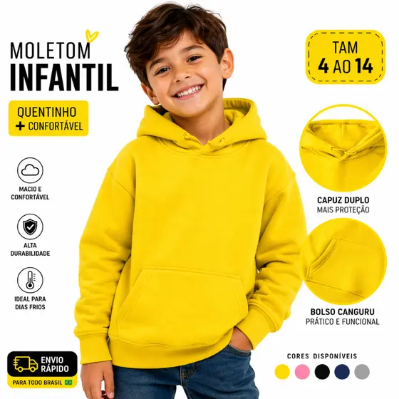 Blusa Moletom Infantil Capuz Macio Grosso Alta Qualidade Tam 4 14