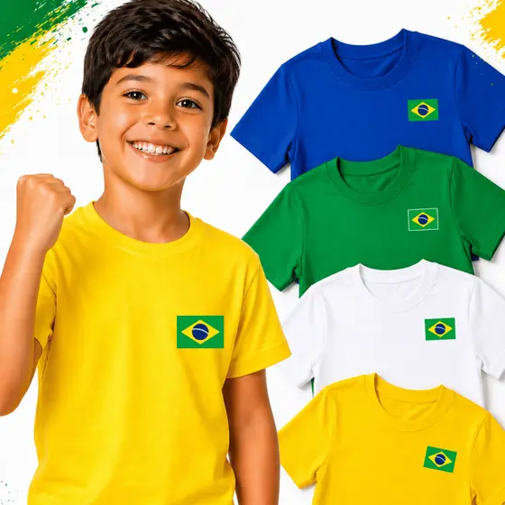 Kit 4 Camiseta Infantil Brasil Copa 2026 100% Algodão Torcida Menino Menina