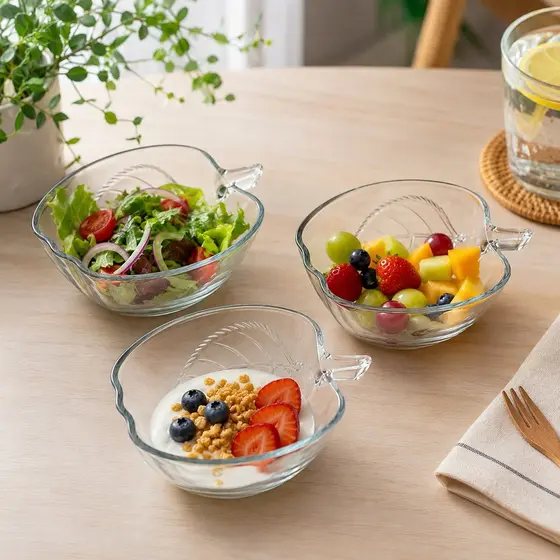Conjunto 3 Tigelas Bowl De Vidro 245ml Formato Maçã Para Sobremesa Frutas Petiscos