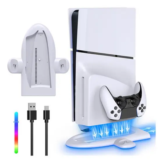 Suporte Multifuncional Cooler Carregador de Controle Led RGB para PS5 Slim