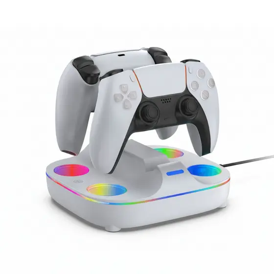 Base Carregador com Led RGB Dock Duplo para Controle Ps5 Playstation Manete Dualsense