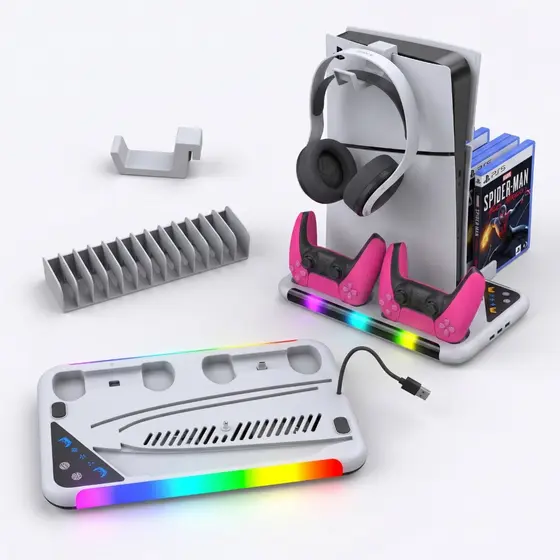 Base Multifuncional Led Cooler Carregador de controle Suporte de jogo para Ps5 Fat Slim Pro