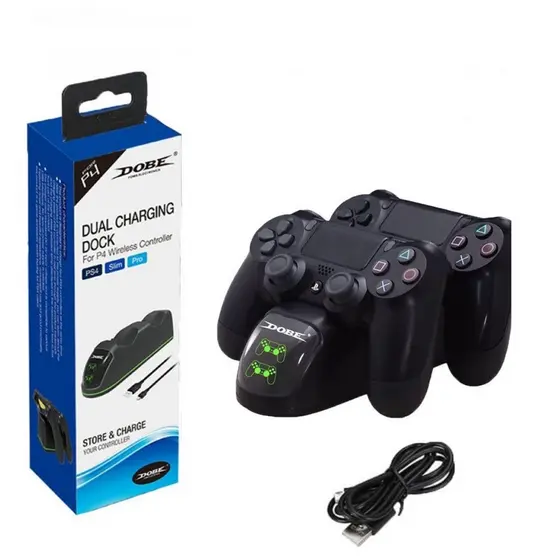 Carregador Dock Base Dupla USB Led Para Controle Dualshock Ps4 / Slim / Pro