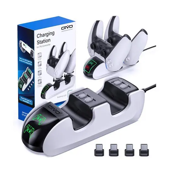Base Carregador Dock Duplo Adaptador USB-C para Controle Dualsense Ps5 Led
